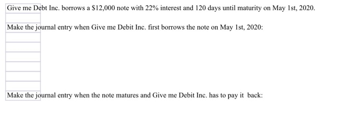  Give me Debt Inc. borrows a $12,000 note with 22% interest