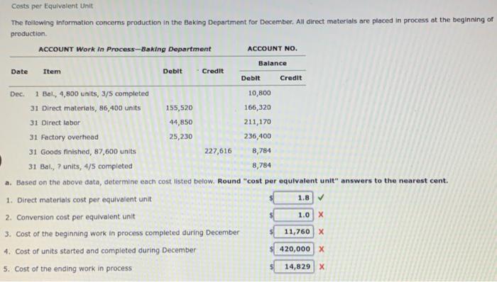 is zero, enter in " 0 " Baking Department Equivalent Units of