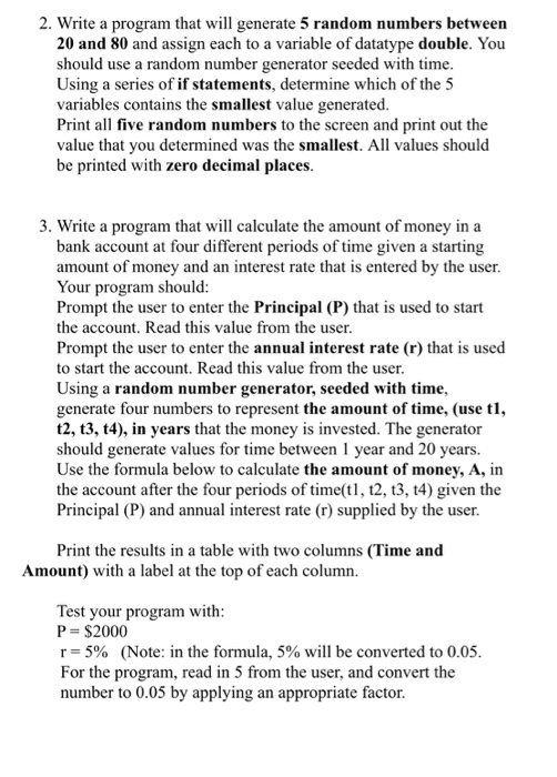  2. Write a program that will generate 5 random numbers between