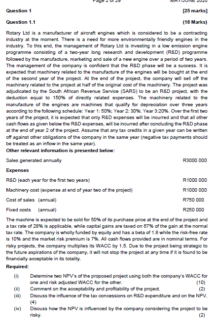 Question 1 [25 marks] Question 1.1 (18 Marks) Rotary Ltd is