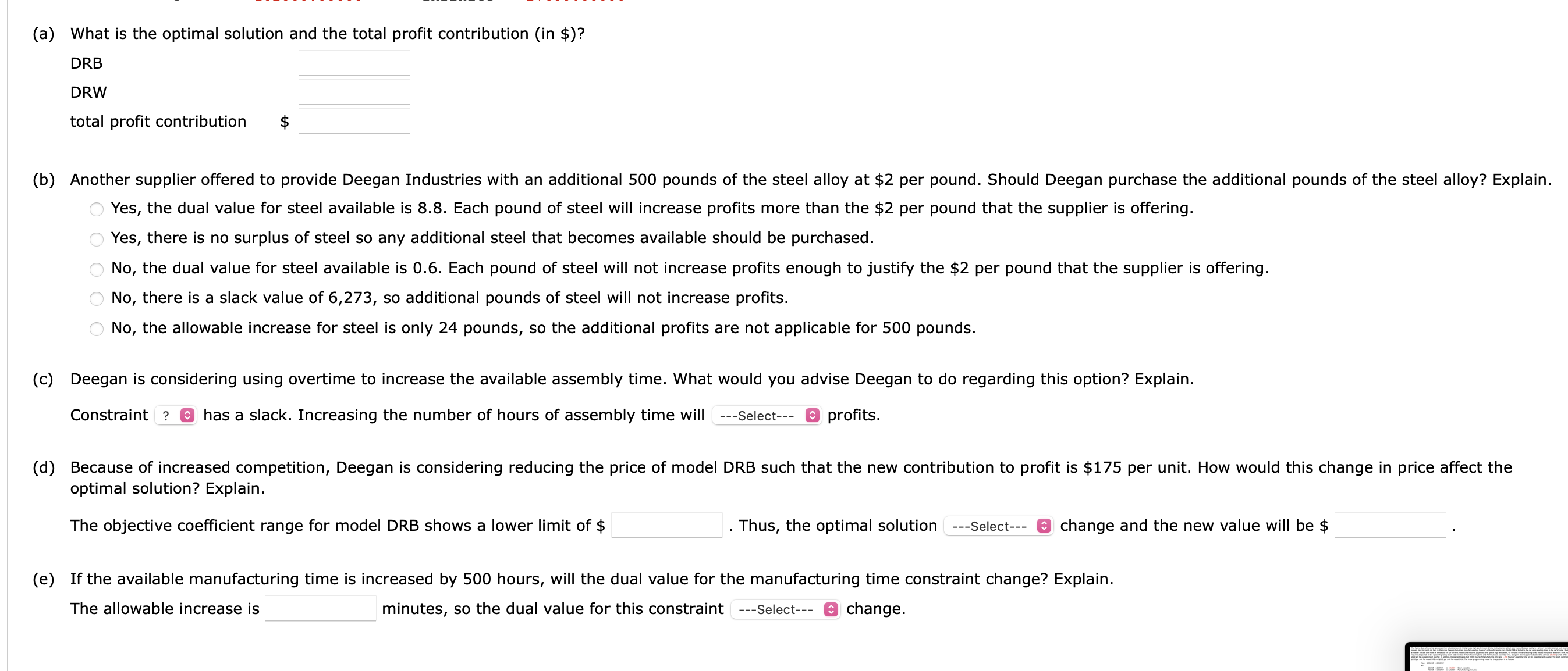 model DRW. The linear programming model for this problem is as follows:
