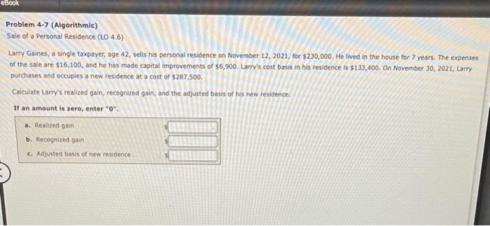 in advance. eBook Problem 4-6 Calculation of Gain or Loss and Net