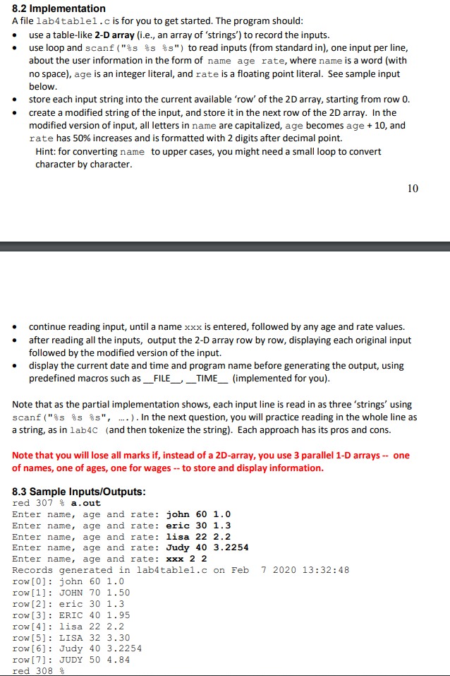 Write an ANSI-C program that reads user information from the standard inputs,