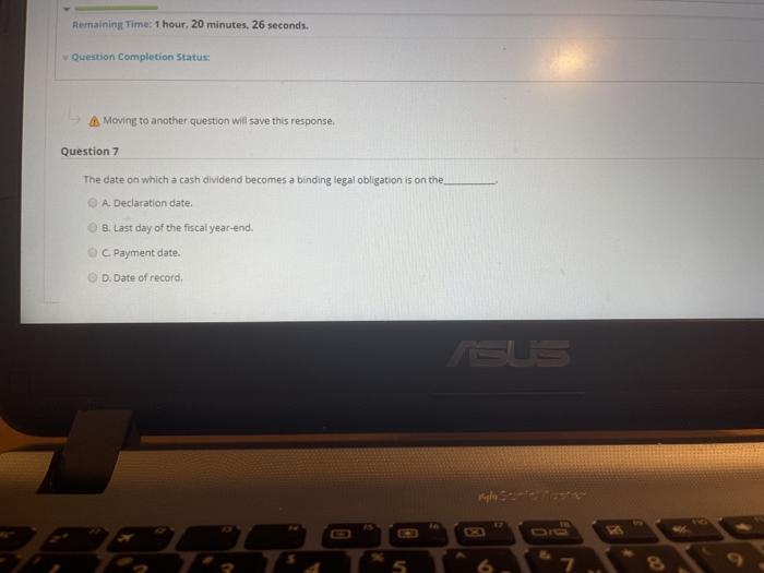 Question Completion Status Moving to another question will save this response Question
