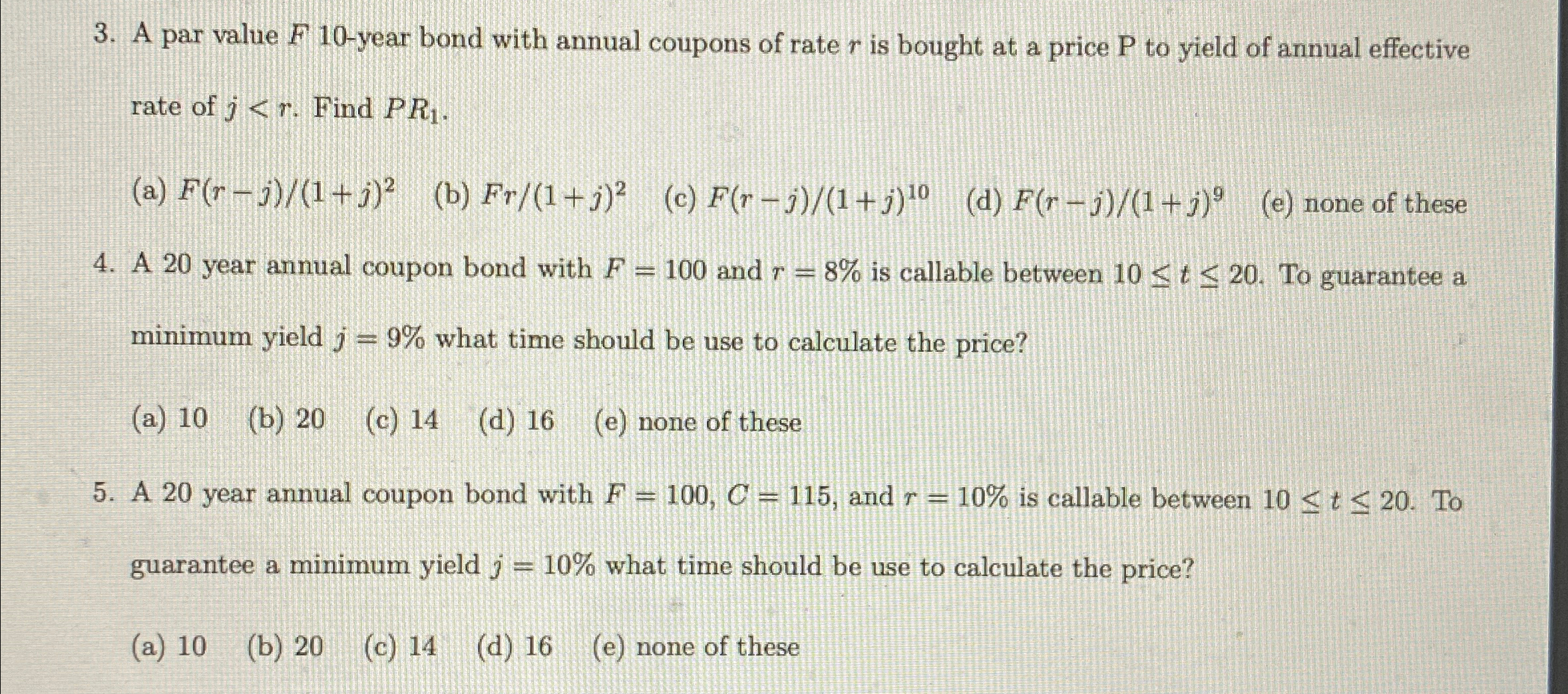  A par value F10-year bond with annual coupons of rate r