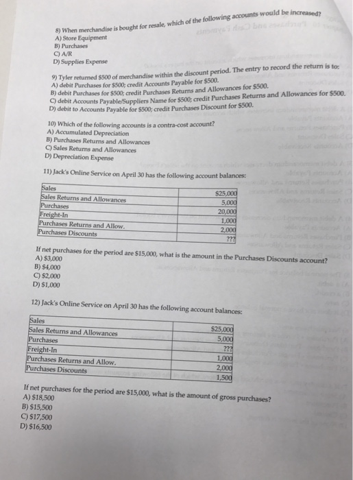 Allowances C) Sales Returns and Allowances D) Sales Discount 5) The normal