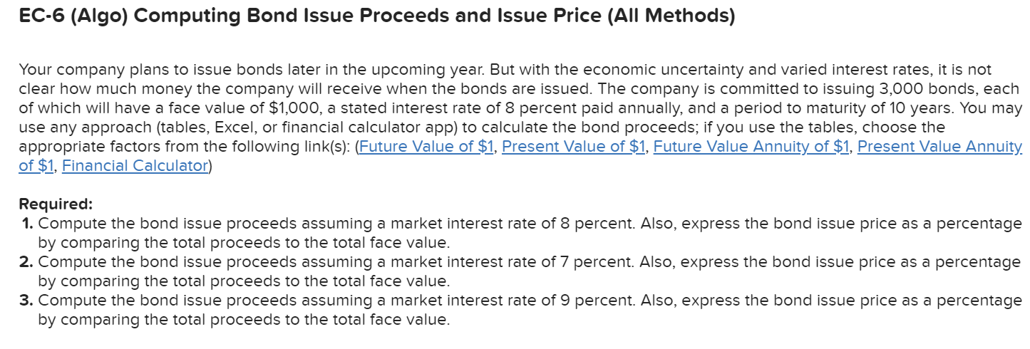 EC-6 (Algo) Computing Bond Issue Proceeds and Issue Price (All Methods)