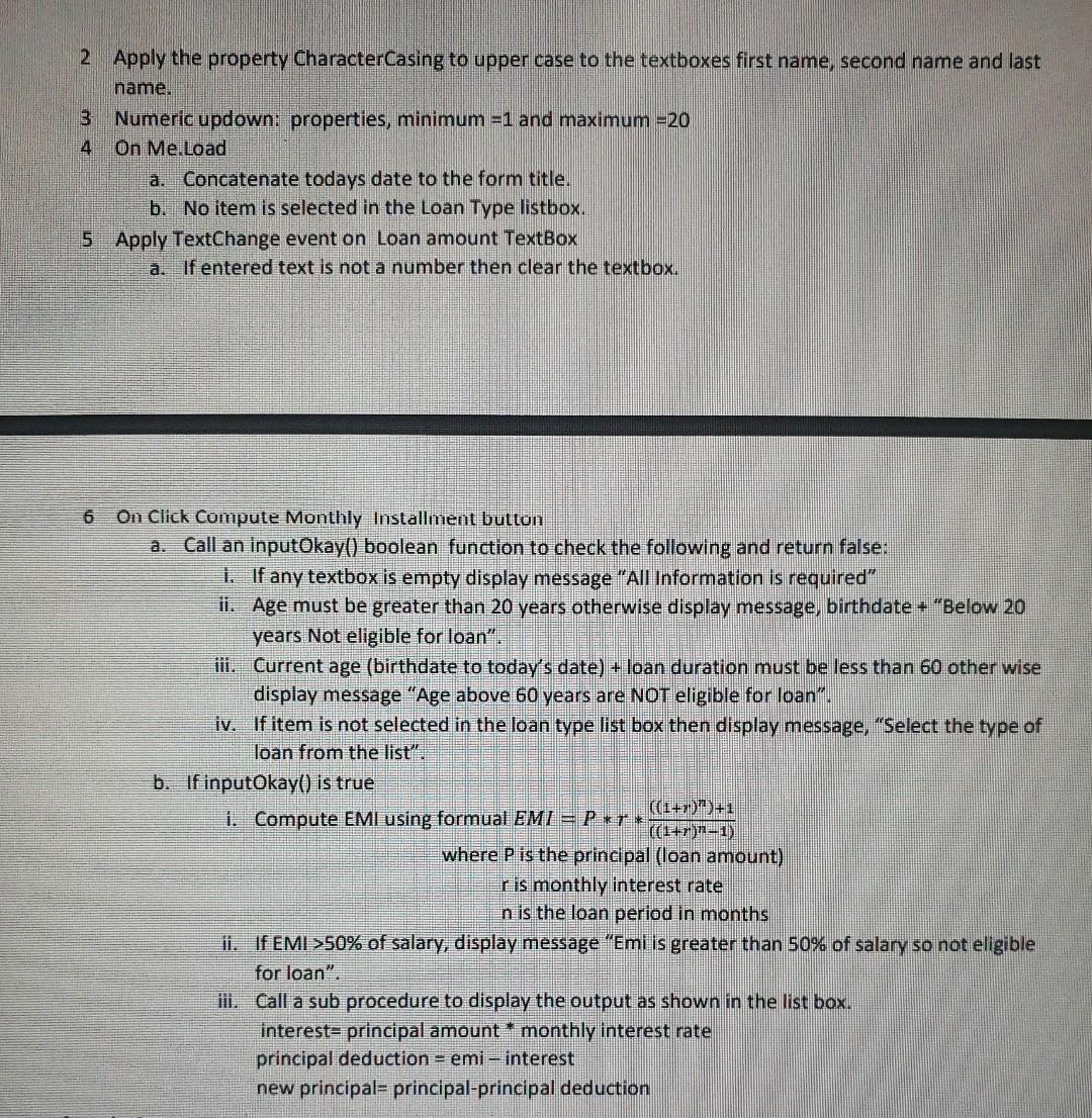 design an application to compute the monthly installments for various types of