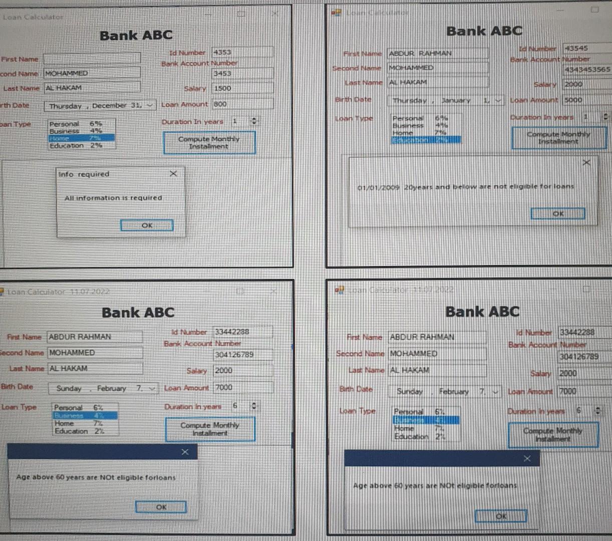 loans and display the output in the list box as shown in