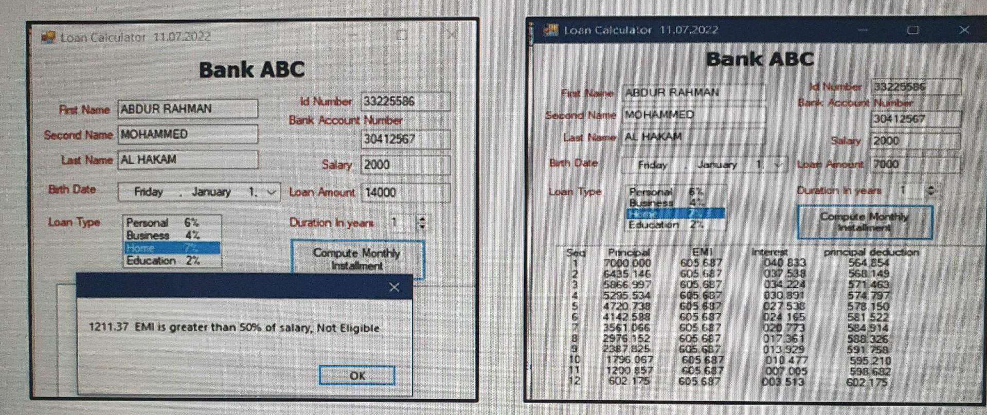 the sample output. Bank customer must be above 20 years and below
