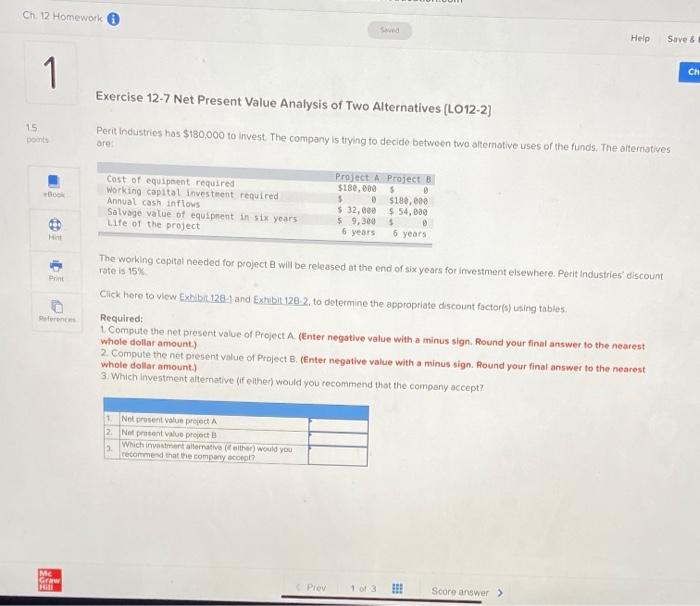  Ch 12 Homework Help Save & 1 1 CH Exercise 12-7