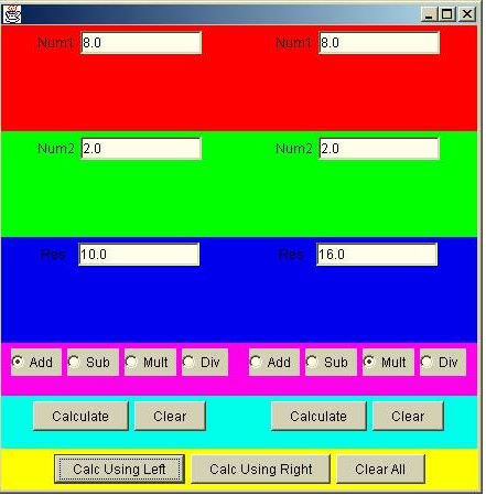 Java Bean Calculator Question using these buttons: Calc Using Left The user