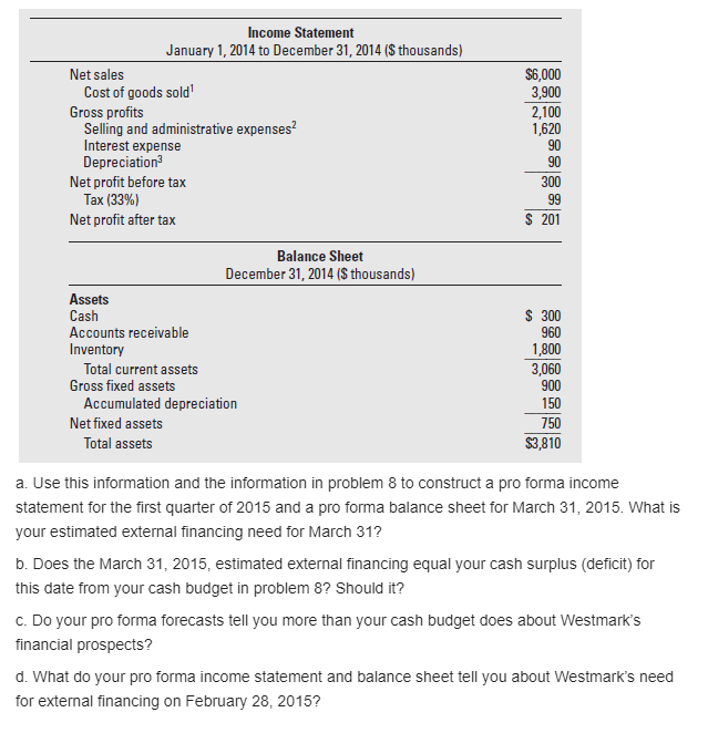 first quarter 2015 cash flow forecast for Westmark industrial. Please provide formulas