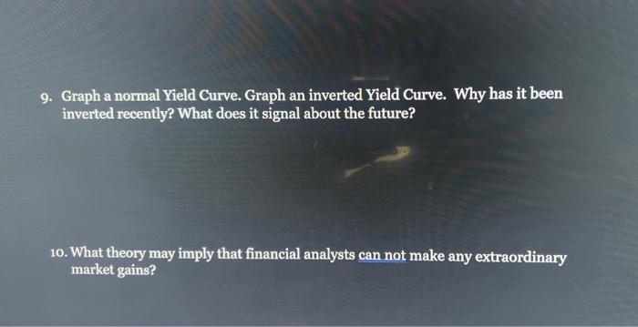  9. Graph a normal Yield Curve. Graph an inverted Yield Curve.
