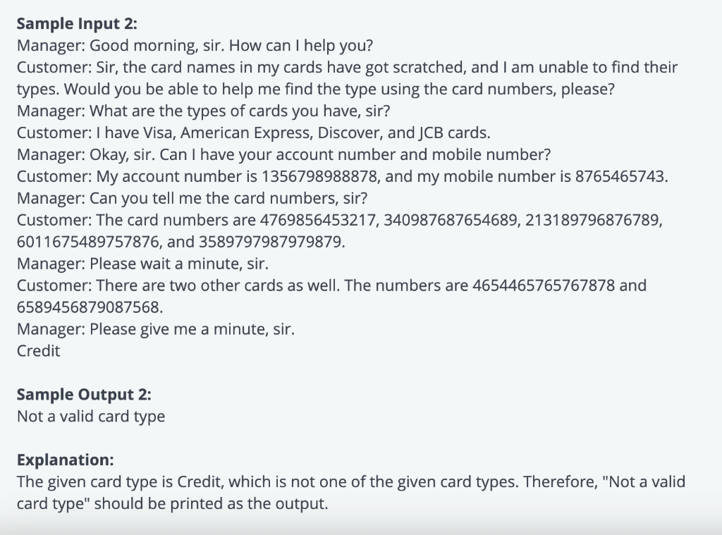 given. There will be many card numbers given in the passage. You