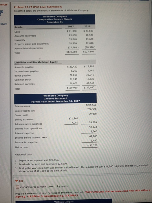  URCES Problem 12-7A (Part Level Submission) Presented below are the financial