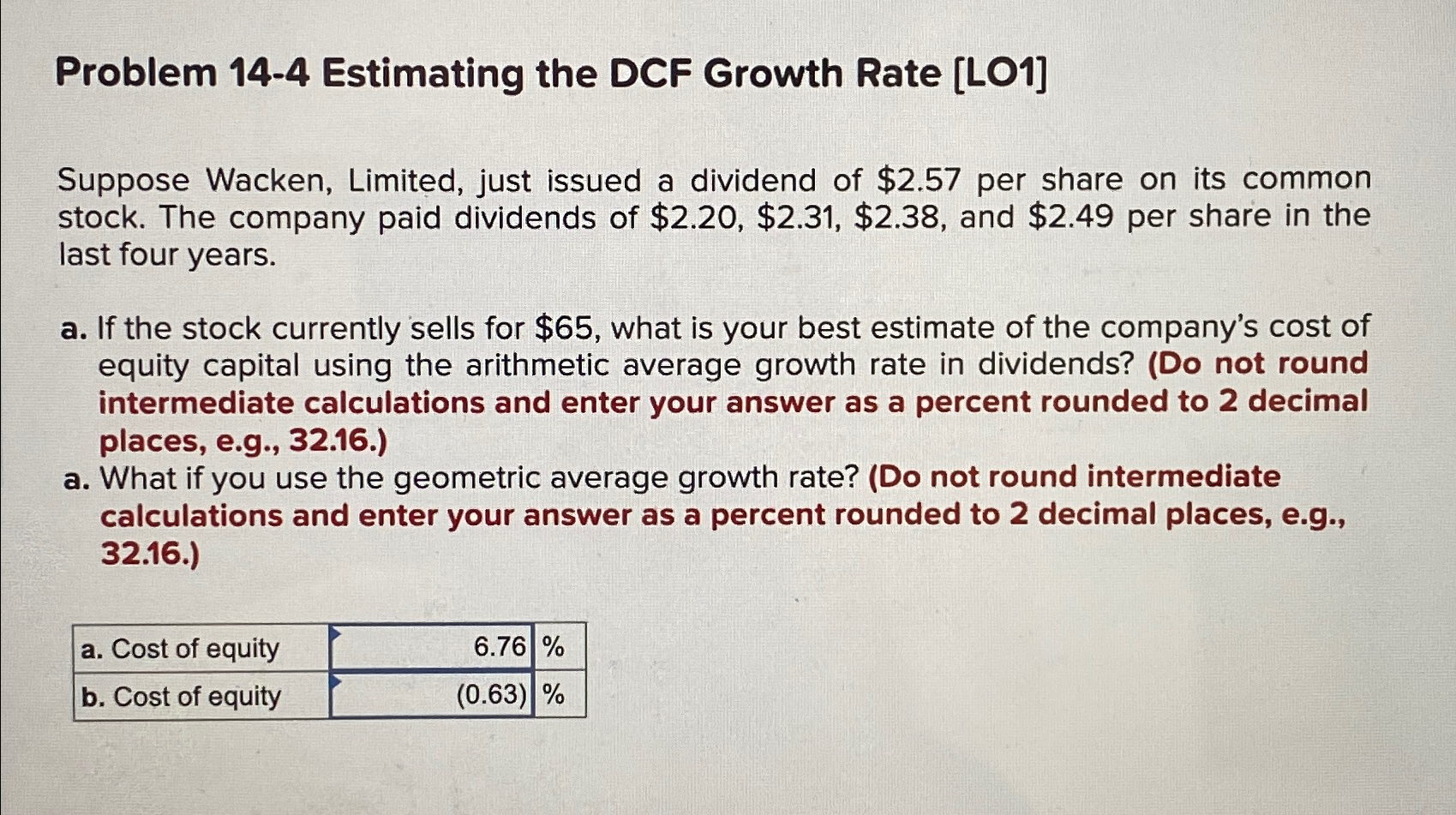  Problem 14-4 Estimating the DCF Growth Rate [LO1] Suppose Wacken, Limited,