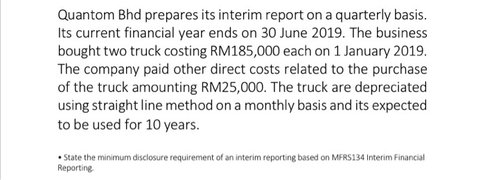  Quantom Bhd prepares its interim report on a quarterly basis. Its