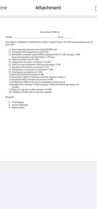  one Attachment Accounting | Midorm Stude Peter Morris established a small