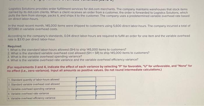  Logistics Solutions provides order fulfillment services for dot.com merchants. The company