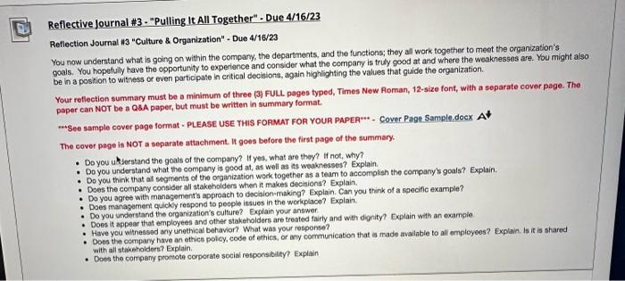  Reflective Journal \#3 - "Pulling It All Together" - Due 4/16/23