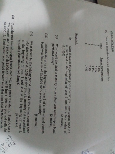  QUESTION TWO ()You are given the following information Year Lyear forward