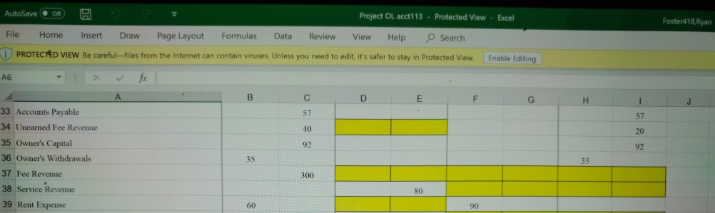  AutoSave Off- Project OL acct113 - Protected View - Excel Foster418,