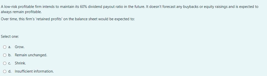 please help asap A low-risk profitable firm intends to maintain its 60%