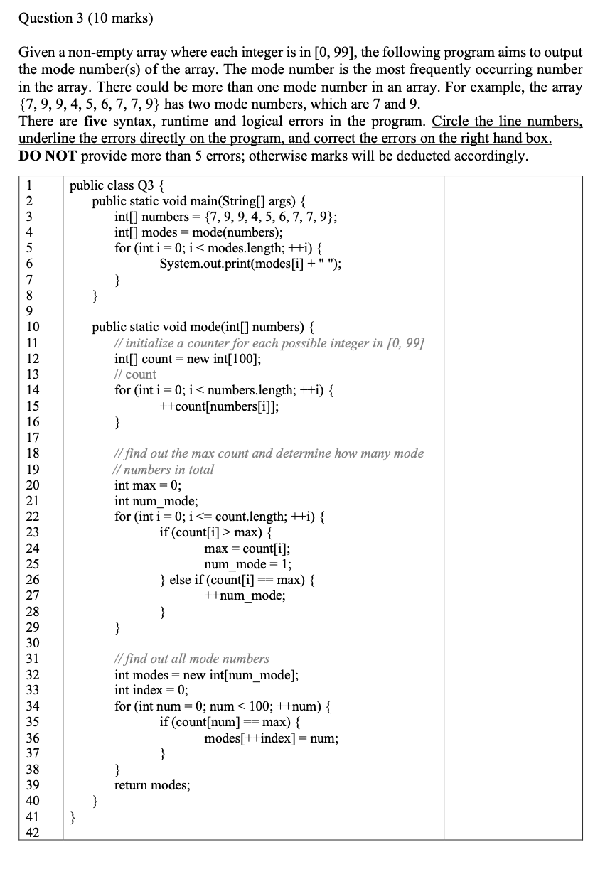 b[i]; \} \} return b; \} \} d) Write down the exact