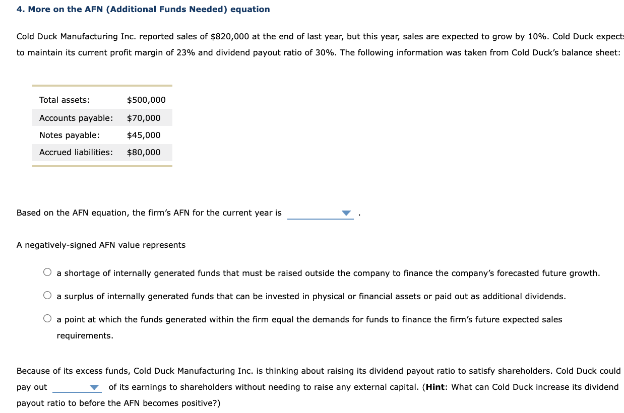  4. More on the AFN (Additional Funds Needed) equation Cold Duck