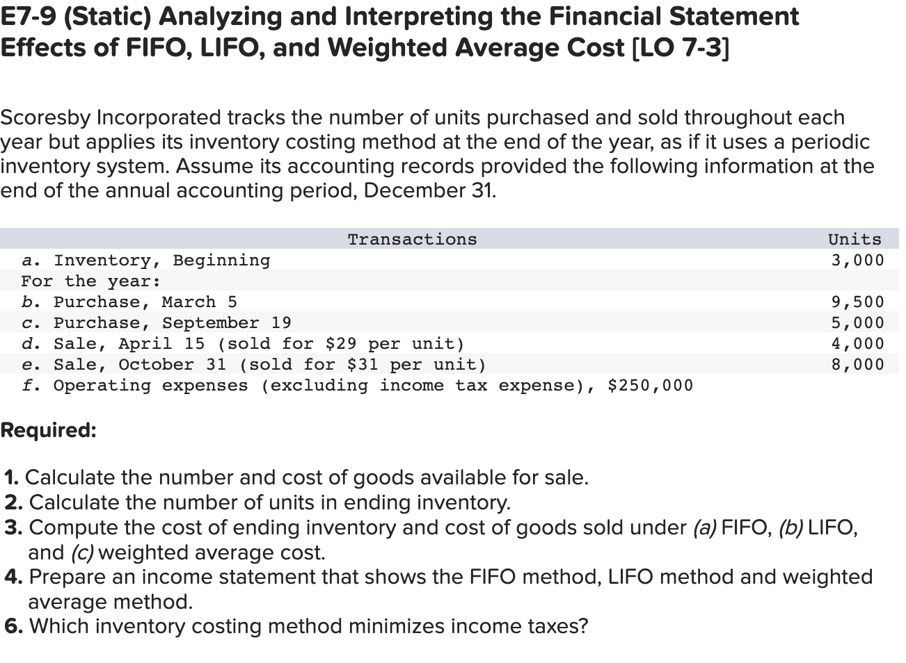  E7-9 (Static) Analyzing and Interpreting the Financial Statement Effects of FIFO,