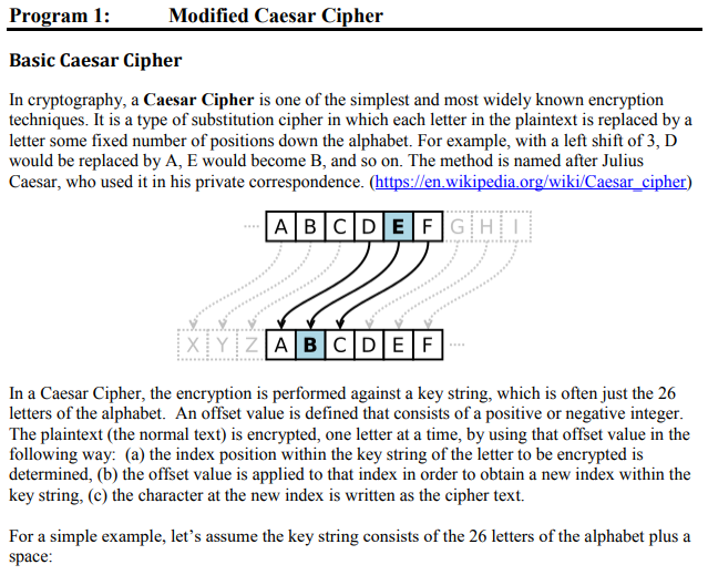  Program 1: Modified Caesar Cipher Basic Caesar Cipher In cryptography, a