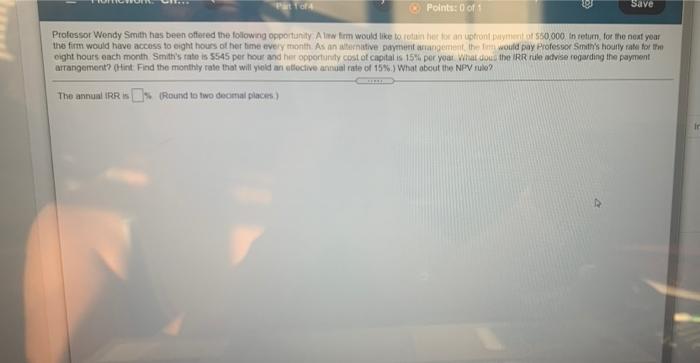 Smith has been offered the following portunity Aliwim would like to reactor