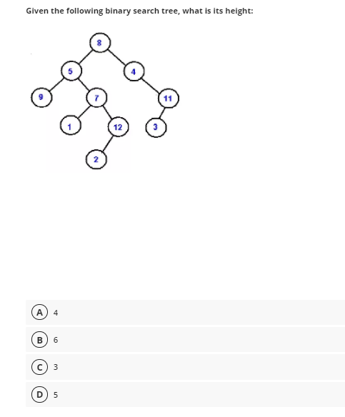  Given the following binary search tree, what is its height: 12