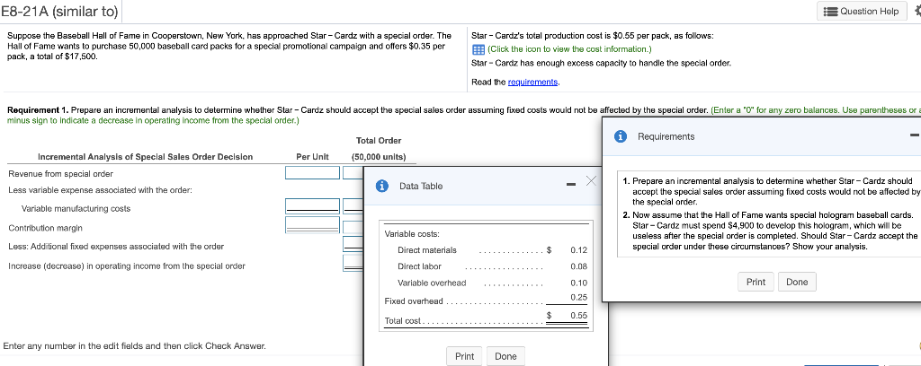 ALL 3 REQs PLEASE E8-21A (similar to) Question Help Suppose the Baseball