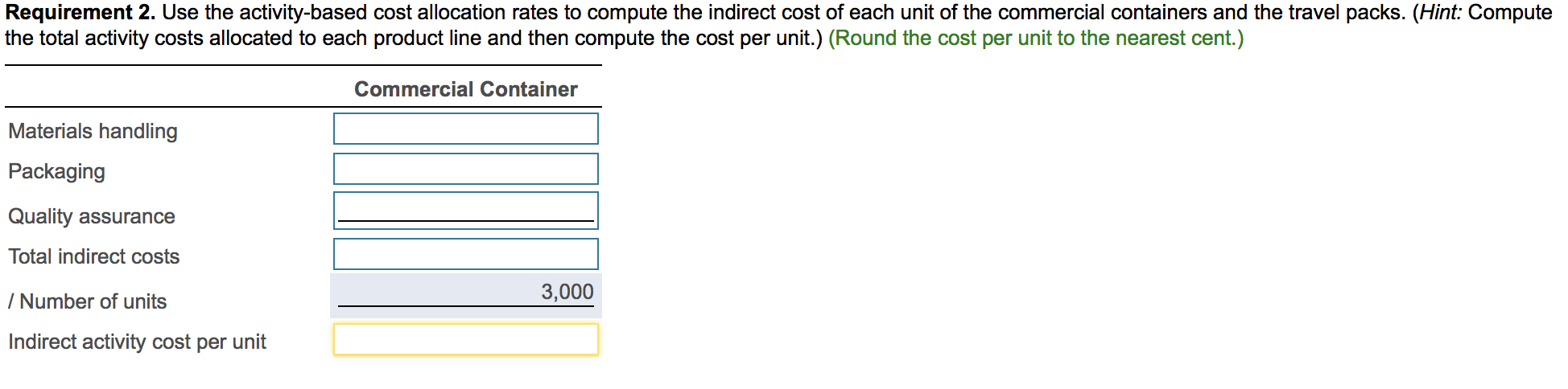 total activity costs allocated to each product line and then compute the
