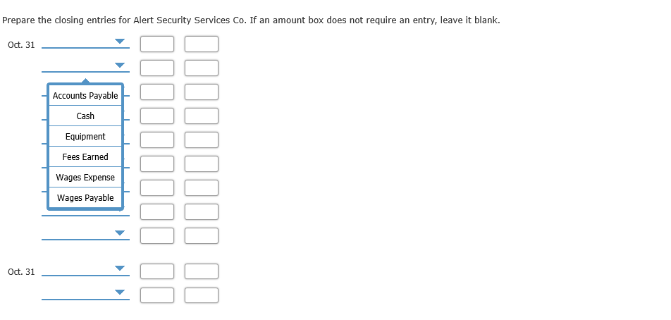 Co. offers security services to business clients. Prepare the closing entries for