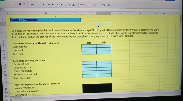  QQ Calibri . 12. B USA - Ratio Computation Complete the