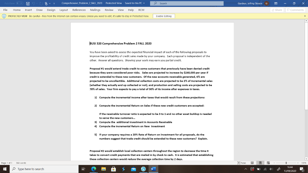 Please answer question #1 Scarch Gardner, Icffrey Steven G Comprehensive_Problem 2 FALL_2020