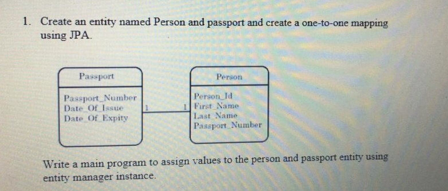  IT-applications s/w developmet 1. Create an entity named Person and passport