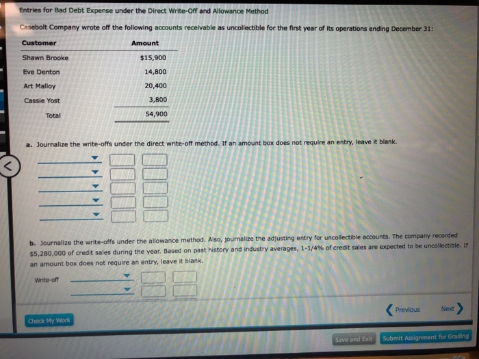  Entries for Bad Debt Expense under the Direct Write-Off and Allowance