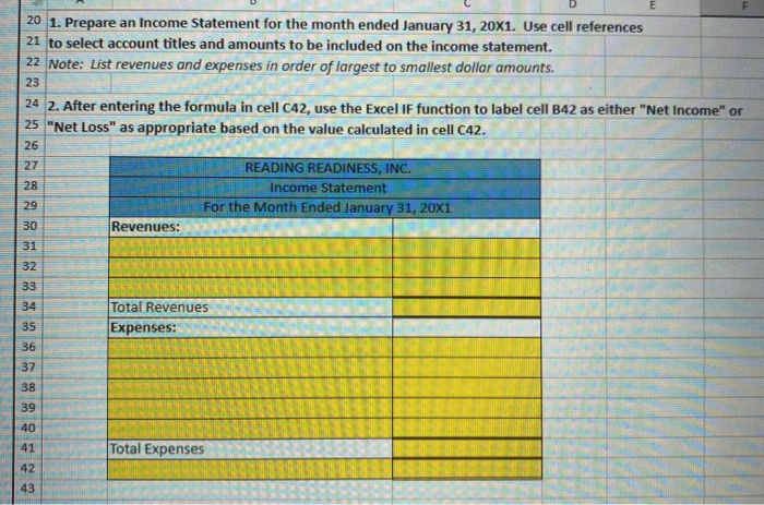 list of accounts. XU5 ? Preparing an income statement - Excel FORMULAS