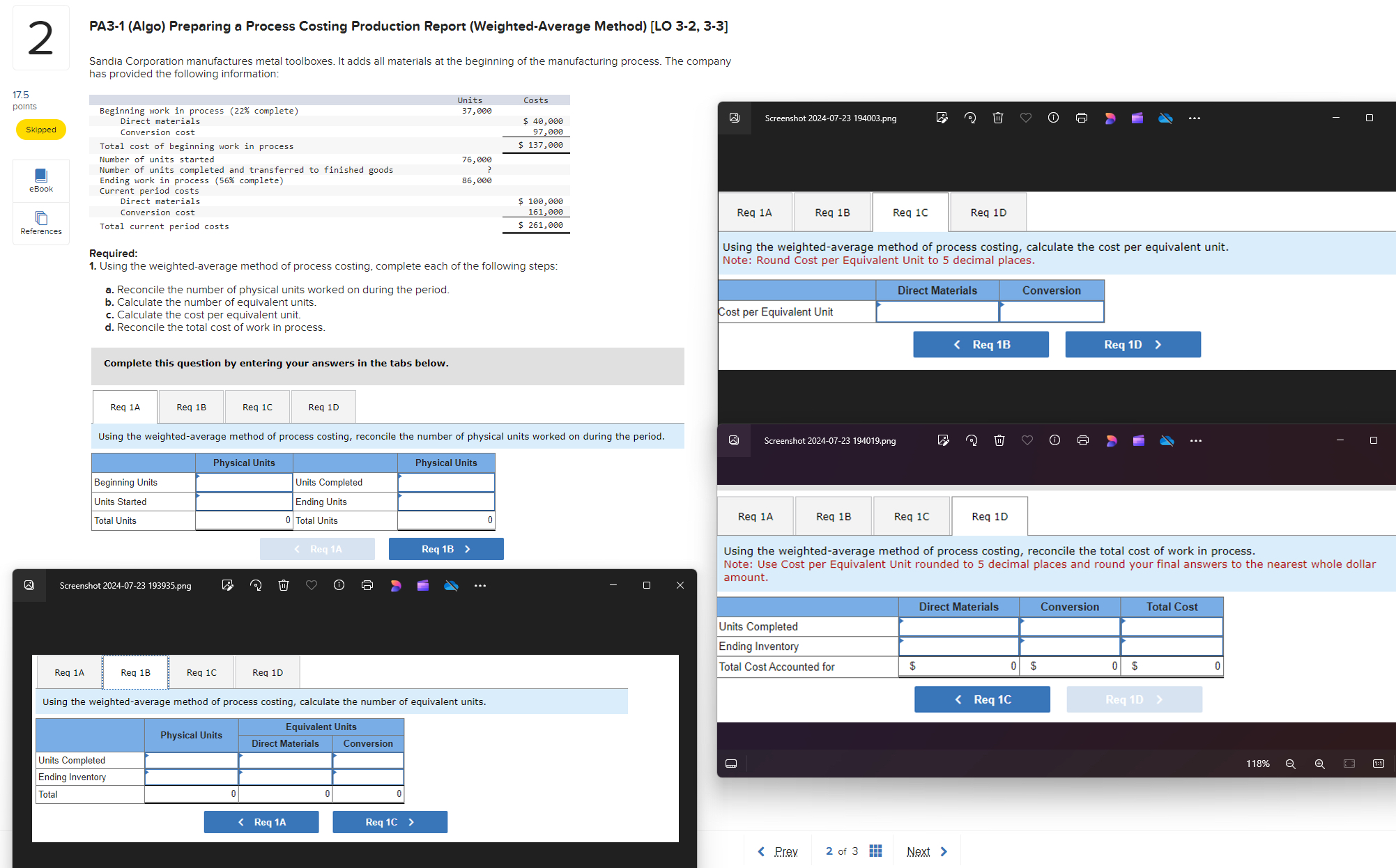  PA2 PA3-1(Algo) Preparing a Process Costing Production Report (Weighted-Average Method)[LO 3-2,3-3]