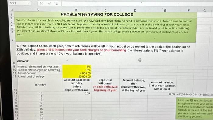  M93 123456 7 8 00 C PROBLEM (6) SAVING FOR COLLEGE