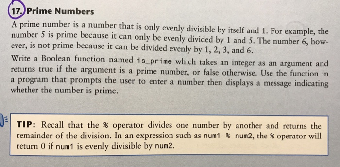  For Python Program 17. Prime Numbers A prime number is a