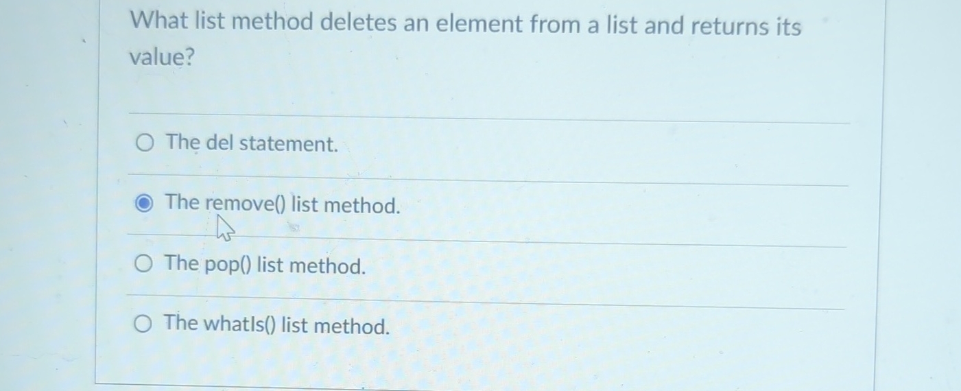  What list method deletes an element from a list and returns