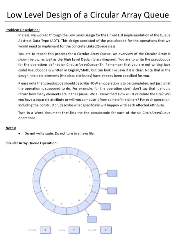  Low Level Design of a Circular Array Queue In class, we