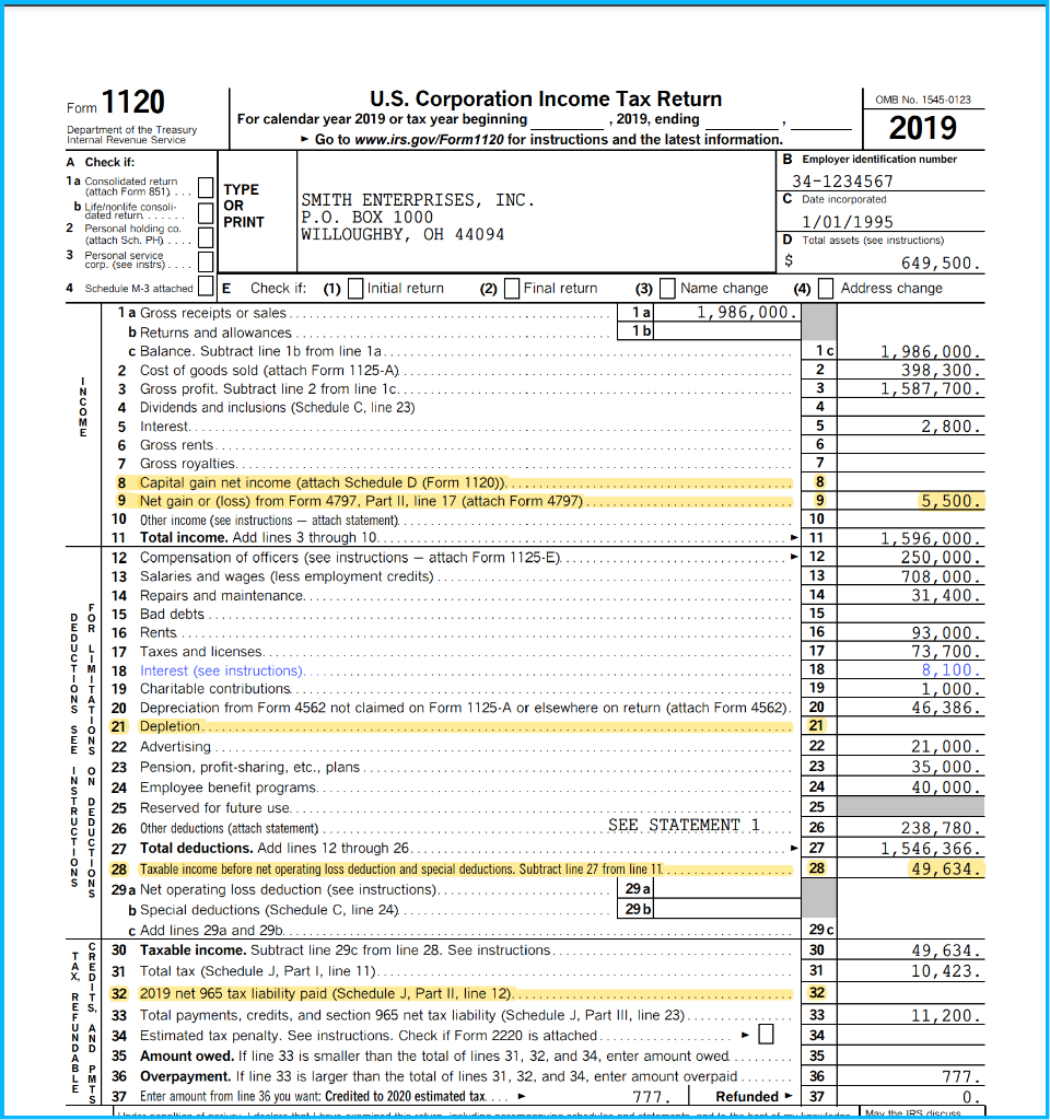 create a cash flow statement from business tax returns and calculate