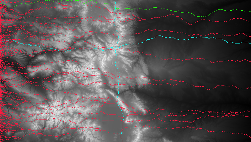 Part 1 to compute some paths through the topographic terrain (mountains) as