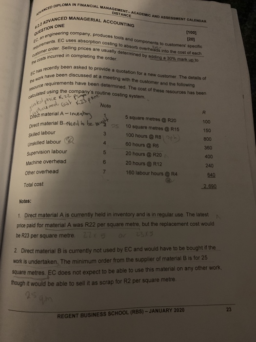  Required: 1.1 Prepare a schedule that shows the relevant cost of